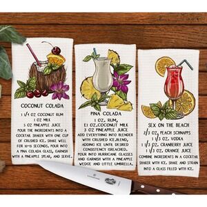 Tropical Cocktail Beverage recipe Bar towel set, Gift for Dad, Dish Towel, set 1